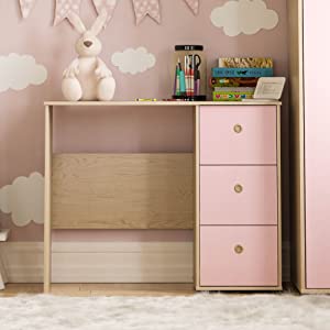 Junior Vida Neptune 3 Drawer Desk Pink & Oak