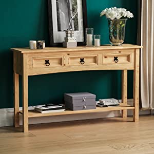 corona solid pine wood furniture rustic console table drawers