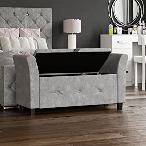 Vida Designs Seville Storage Ottoman, Crushed Velvet Silver