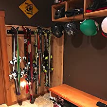 ski wall rack storage hanger metal skis 2 two bindings indoor garage resort home mud room organized