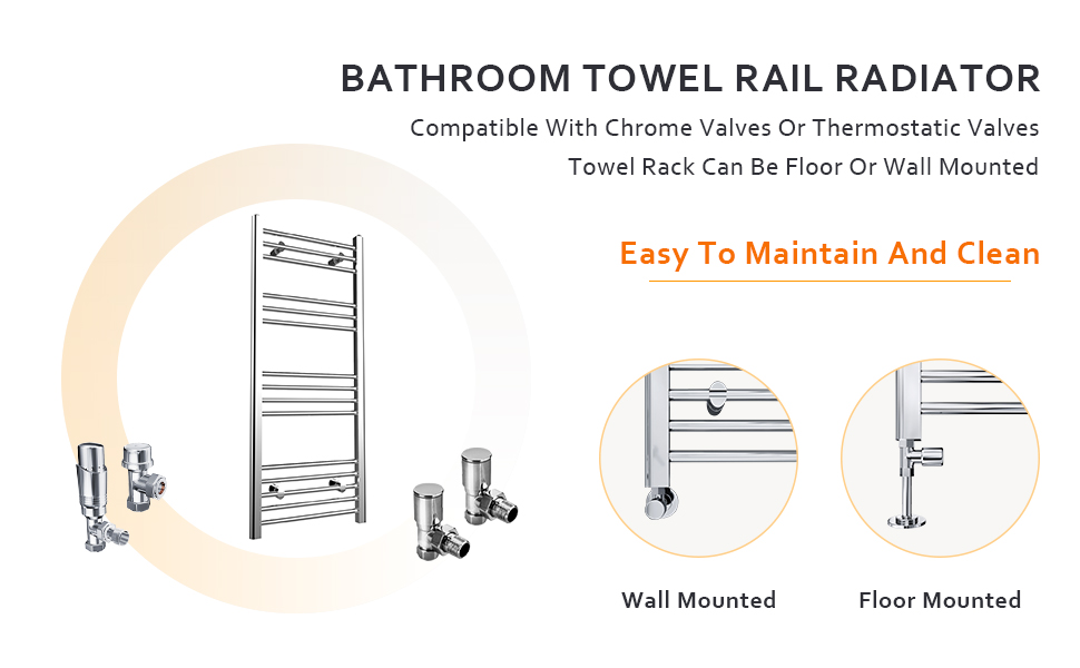 towel radiator bathroom 500mm wide heated towel rail chrome flat panel wall mounted ladder