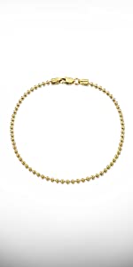 Amberta 18K Gold Plated on 925 Sterling Silver 2 mm Ball Chain Bracelet Size 7