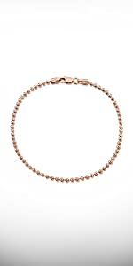 Amberta 14K Rose Gold Plated on 925 Sterling Silver 2 mm Ball Chain Bracelet Size 7