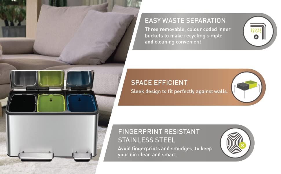 EKO - Ecocasa Recycling Kitchen Bin 15+15+15Litre