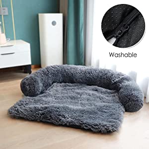 Plush Calming Dog Bed Fur Pet Sofa Pet Couch Dog Bed