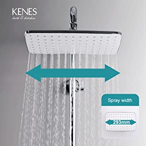 KENES Square Thermostatic Shower System, with Overhead Shower and Three Functions Hand Shower