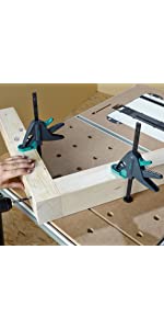 Work table clamp, quick clamp, body clamp, clamping table and workbench
