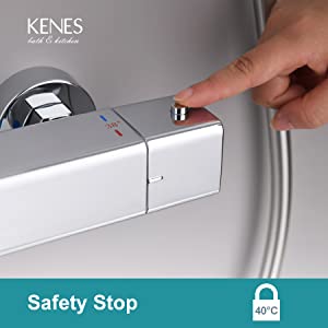 KENES Square Thermostatic Shower System, with Overhead Shower and Three Functions Hand Shower