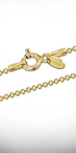 Amberta 18K Gold Plated on 925 Sterling Silver 1.2 mm Ball Bead Chain Necklace