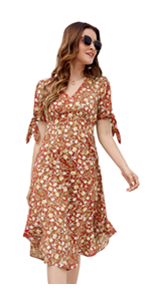 Women Summer V-Neck Short Sleeve A-line Irregular Hem Floral Holiday Dress