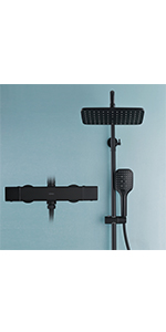 Square Black Thermostatic Shower System