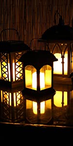 pack of solar powered amber led lanterns flickering effect