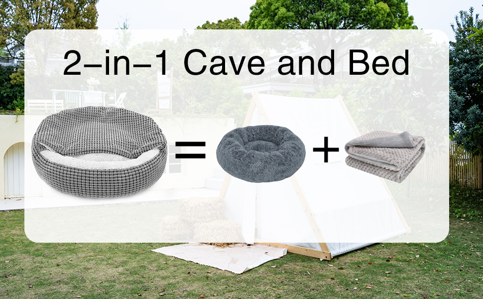 Round Dog Bed Cover Cat Bed Medium Dog Bed Fluffy Puppy Cushion Mat Soft Warm Attached Blanket 