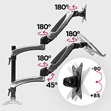 180, cable, management, swivel, rotate, tilt, tilting, swivelling, head, vesa, clamp, joints,