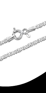 Amberta 925 Sterling Silver 2 mm Snow/Rock Chain Necklace 16
