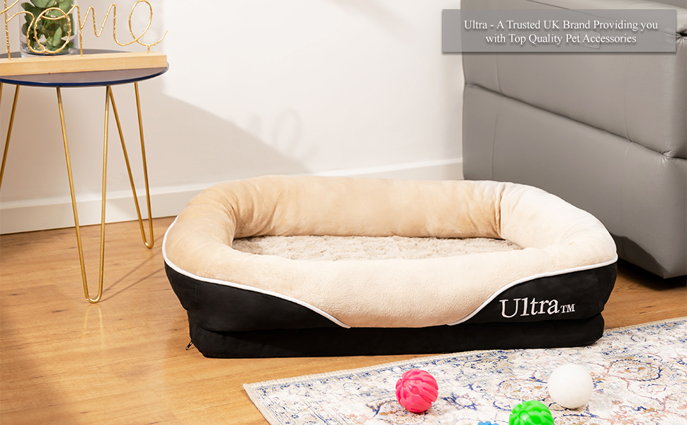 ultra orthapedic dog bed main banner showing soft luxury memory foam dog bed