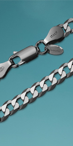 Amberta Gold Rhodium Plated on 925 Sterling Silver Necklace for Men - Flat Curb Cuban Chain - 5 mm