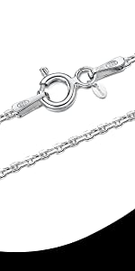 Amberta 925 Sterling Silver 1.3 mm Diamond Cut Trace Chain Necklace 14