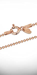 Amberta 14K Rose Gold Plated on 925 Sterling Silver 1.2 mm Ball Bead Chain Necklace 14