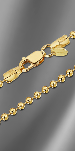 Amberta 18K Gold Plated on 925 Sterling Silver 2 mm Ball Chain Necklace 16