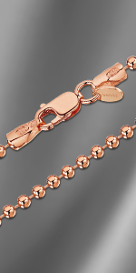 Amberta 14K Rose Gold Plated on 925 Sterling Silver 2 mm Ball Chain Necklace