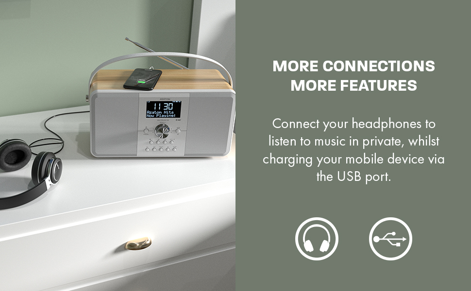 Azatom Multiplex D2 Digital DAB FM Radio with Bluetooth Built-in Battery Headphone Out USB Charging