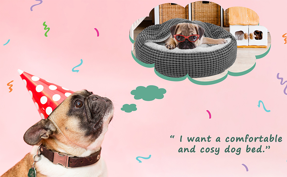 Round Dog Bed Cover Cat Bed Medium Dog Bed Fluffy Puppy Cushion Mat Soft Warm Attached Blanket 