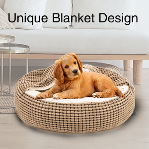 Round Dog Bed Cover Cat Bed Medium Dog Bed Fluffy Puppy Cushion Mat Soft Warm Attached Blanket 