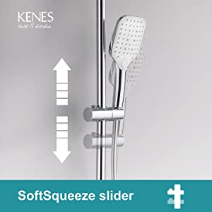 KENES Square Thermostatic Shower System, with Overhead Shower and Three Functions Hand Shower