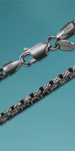 Amberta Dark Rhodium Plated on 925 Sterling Silver Necklace for Men - Round Venice Box Chain - 3 mm