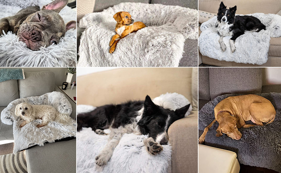 Plush Calming Dog Bed Fur Pet Sofa Pet Couch Dog Bed
