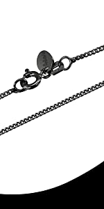 Amberta - Royal Black Collection - 925 Sterling Silver - 1.3 mm Curb Chain Necklace Various Lengths