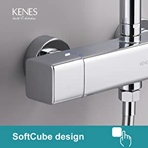 KENES Square Thermostatic Shower System, with Overhead Shower and Three Functions Hand Shower