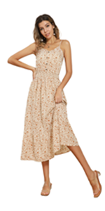 Women Summer Floral Buttons Holiday Spaghetti Dress