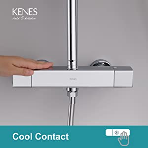 KENES Thermostatic Shower System, with Overhead Shower and Three Functions Hand Shower,Chrome