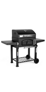 VonHaus Charcoal BBQ 2 Side Table Racks, Adjustable Grill Temperature Gauge