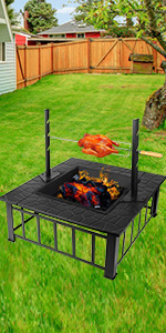 fire pit with Uprights Rotisserie