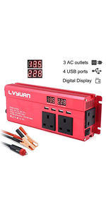 Power Inverter 2000W DC 12V to 240V AC Car Converter 12V with 4 USB 3 UK Sockets Car Adapter