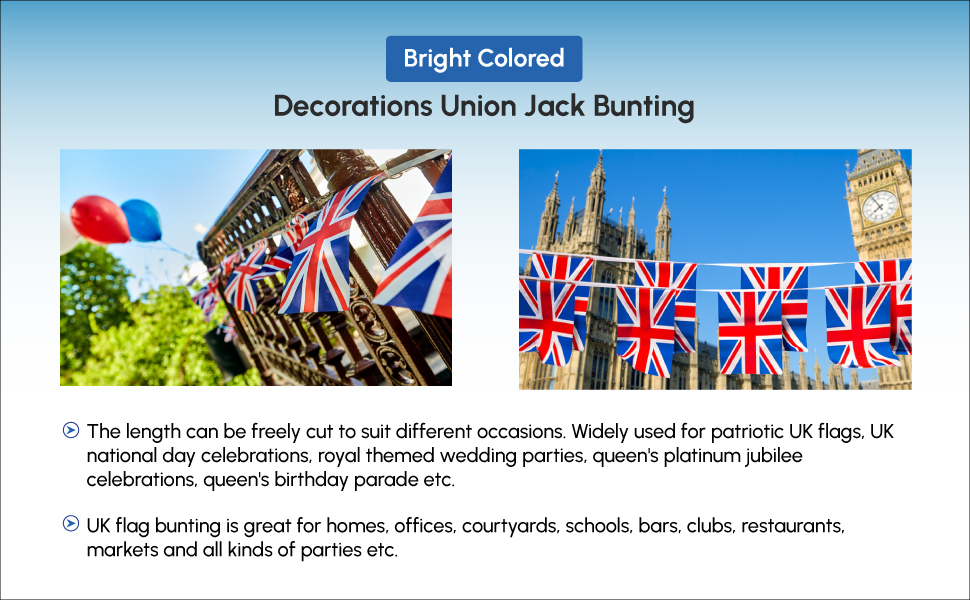 20ft Union Jack Bunting 12 Fabric Flags