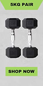 5kg pair ruber hex dumbbells