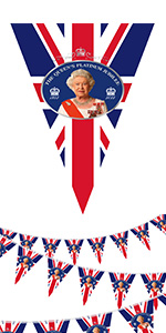Queens Jubilee 2022 Decorations,Union Jack Flag Featuring Her Majesty The Queen union jack bunting