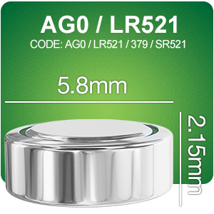 379 SR63 AG0 SR521SW Silver Oxide 0% Mercury Watch Battery.