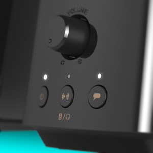 creative t60 beside a pc monitor showing a movie scene with powerful audio effects