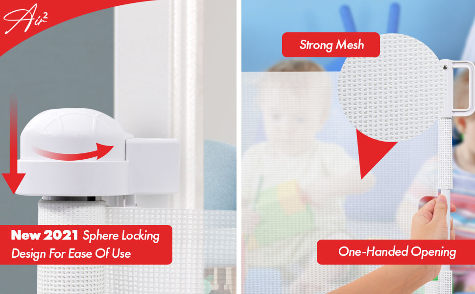 Callowesse Air 2 Retractable Safety Gate suitable for Babies and Pets, Mesh Stair Gate, White