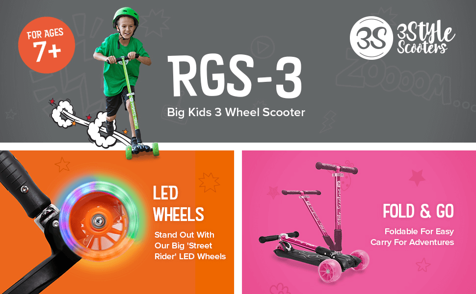 RGS-1 Little Kids Three Wheel Kick Scooter For Boys Girls Children Aged 6 7 8 9 10