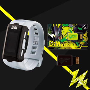 Image of bracelet with text explanation of its features on black background