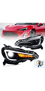 LED Headlight for Toyota 86 12-19, Subaru BRZ 13-18, Scion FRS 12-16 CoupeDual Beam Lens, Sequential