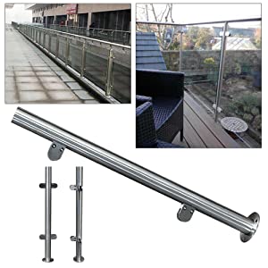 Stainless Steel Glass Balustrade 110cm Round Tube Platform Column for Connecting Tempered Glass