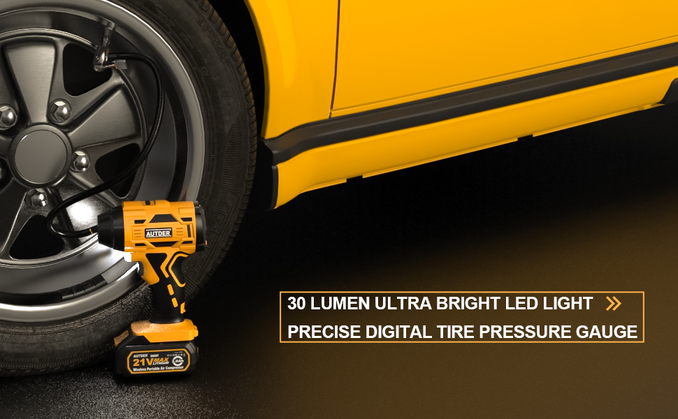 AUTDER 21V 180PSI Cordless Tire Inflator Air Compressor with Digital Pressure Gauge