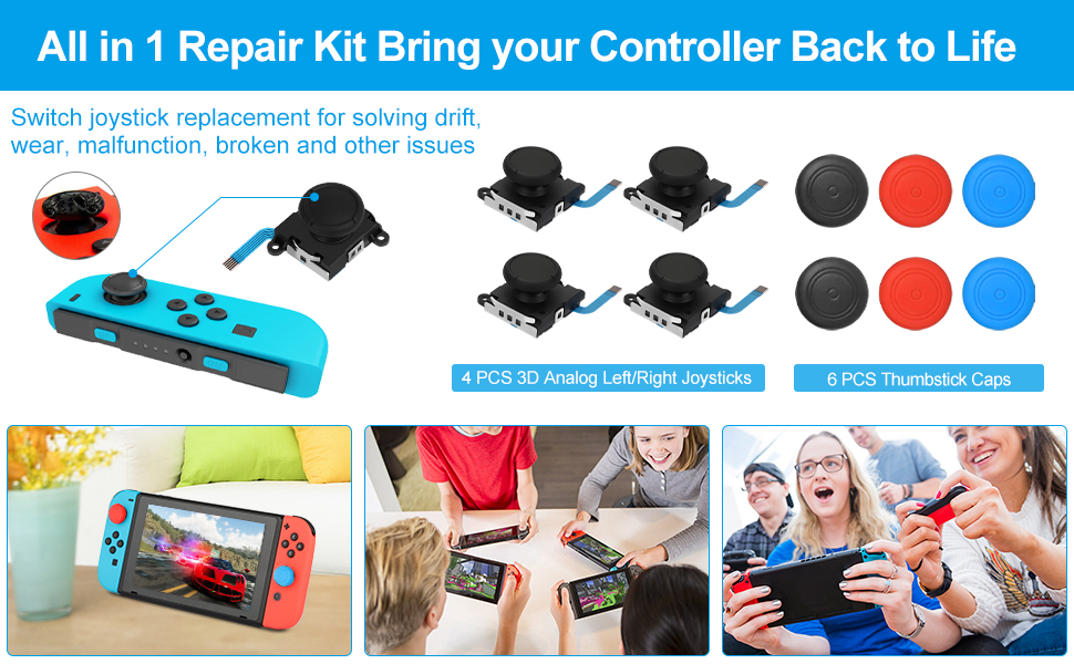 replacement joystick thumb sticks for Nintendo Switch Joy Con repair kit screwdrivers